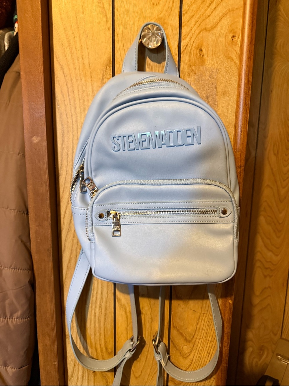 Steve Madden Powder Blue Mini Backpack with Front Zip Pocket